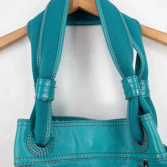 BCBG MAX AZRIA Bag Large Turquoise Bucket Hobo Satchel Tote Pockets - Picture 8 of 16